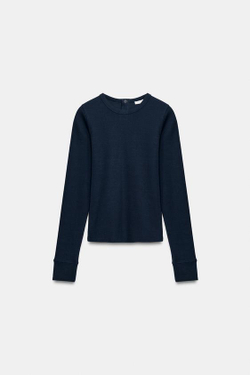 ZARA ФУТБОЛКА В РУБЧИК НА КНОПКАХ, МОРСКОЙ СИНИЙ
