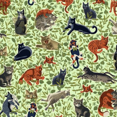 Коты Yani_K_art на салатовом