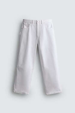 ZARA БРЮКИ BARREL FIT, БЕЛЫЙ
