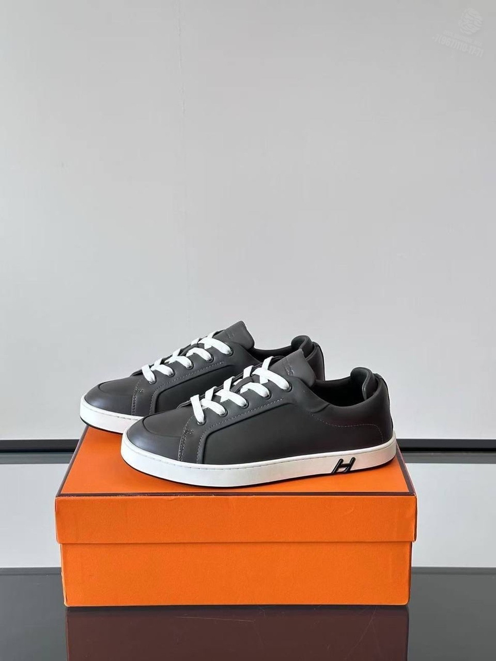 Кеды Hermes Quicker Sneaker Серые кожаные