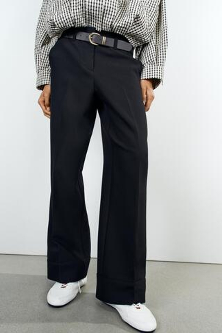 ZARA БРЮКИ С ОТВОРОТАМИ, ЧЕРНЫЙ