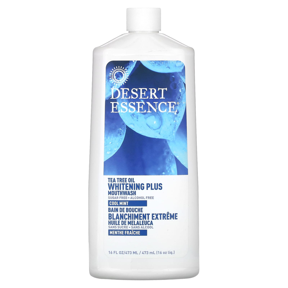 Desert Essence, Масло чайного дерева, отбеливающая жидкость для полоскания рта, прохладная мята, 473 мл (16 жидк. унц.)