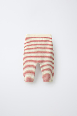 ZARA ПОЛОСАТЫЕ ТРИКОТАЖНЫЕ БРЮКИ, ЭКРЮ/КРАСНЫЙ