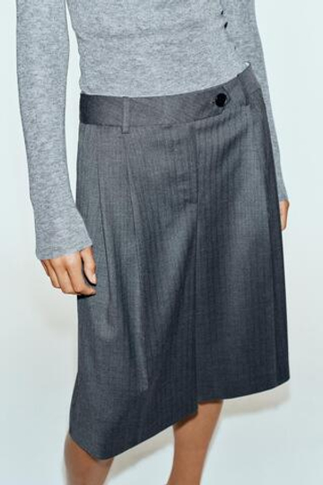 ZARA ДЛИННЫЕ ШОРТЫ-БЕРМУДЫ СО СКЛАДКАМИ, СЕРЫЙ МЕЛАНЖ