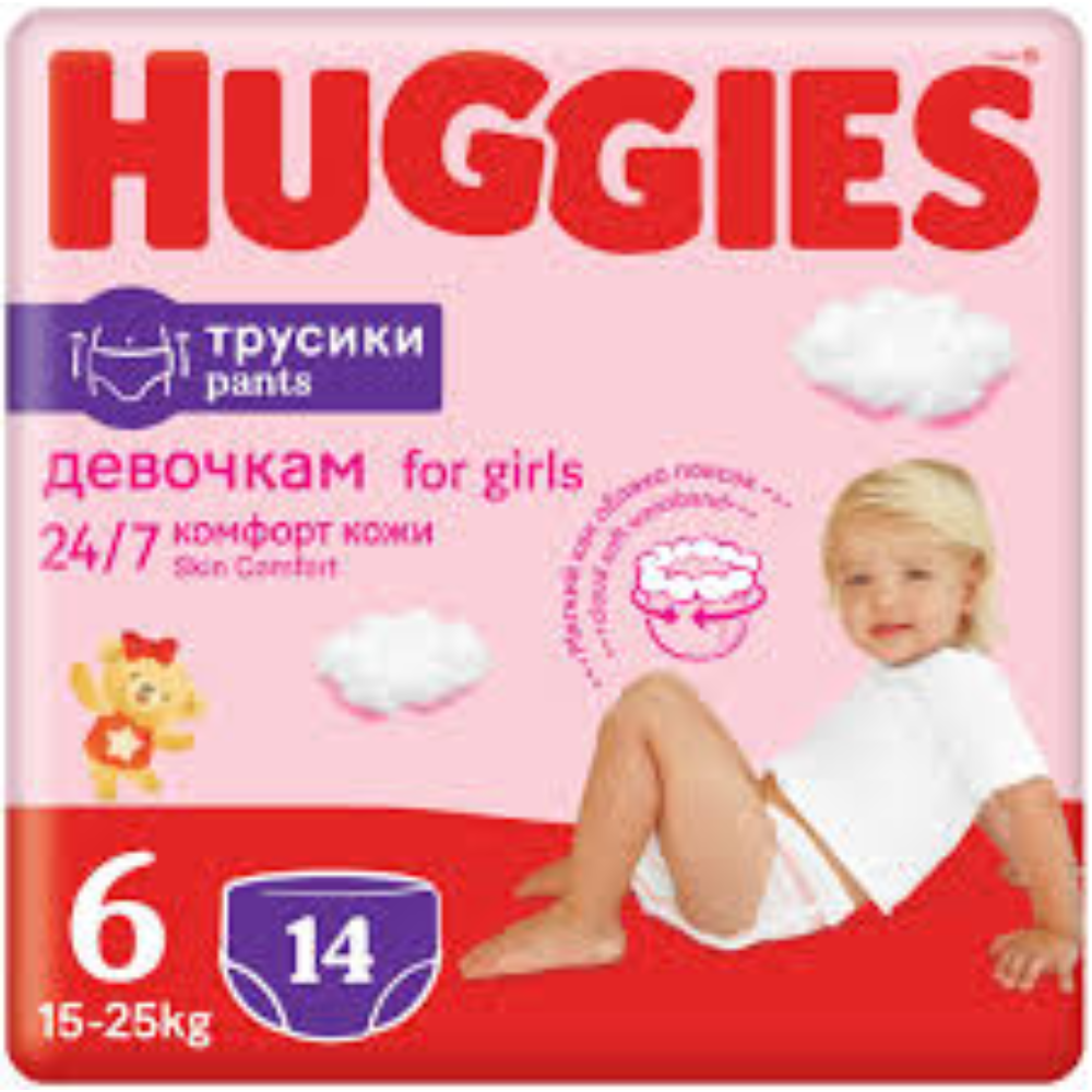 Трусики Huggies Ultra Comfort для девочек 6 (15-25 кг) 14 шт