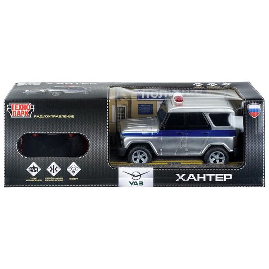 Машина р/у UAZ HUNTER ПОЛИЦИЯ 18 см, свет, серебр, кор. Технопарк