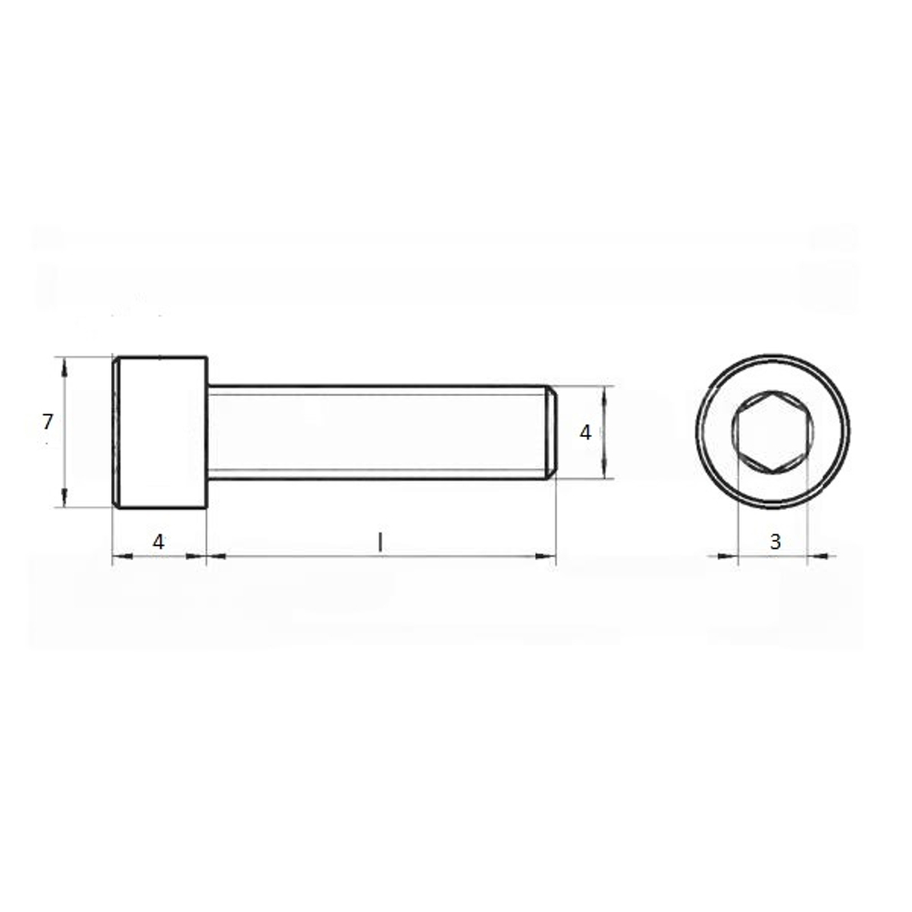 Винт DIN 912 А4 M 4х14 в упак 1000 шт с цилиндрической головкой, внутренний шестигранник, полная резьба