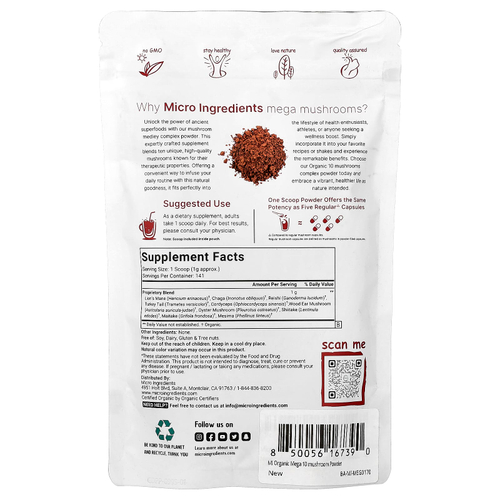 Micro Ingredients, органический гриб MegaMushrooms в порошке, 141 г (5 унций)