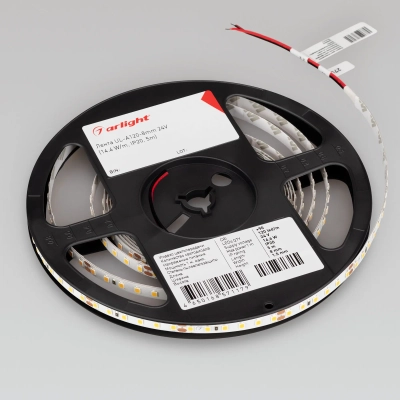 Лента UL-A120-8mm 24V Warm3000 (14.4 W/m, IP20, 5m) (Arlight, 7 лет)