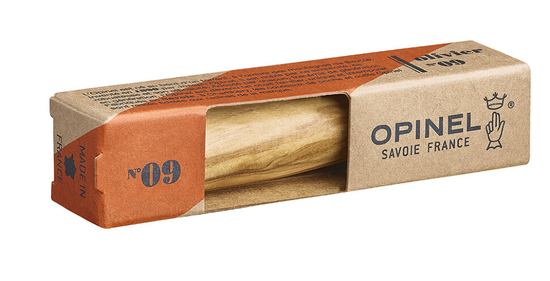Складной нож Opinel №9, нержавеющая сталь, рукоять из оливкового дерева в картонной коробке, 002426 c клинком из стали Sandvik™ 12С27