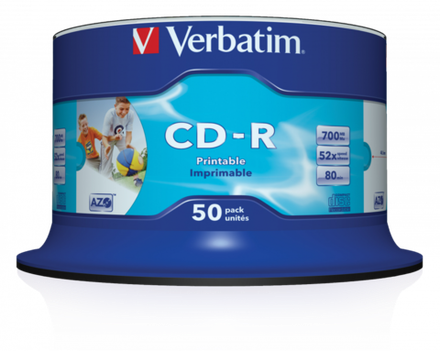 Оптический диск Verbatim CD-R 700MB 52X AZO Inkjet Printable, Spindle, 50 шт
