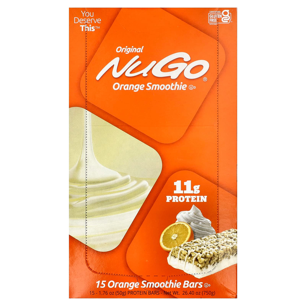 NuGo Nutrition, протеиновые батончики, апельсиновый смузи, 15 батончиков по 50 г (1,76 унции)
