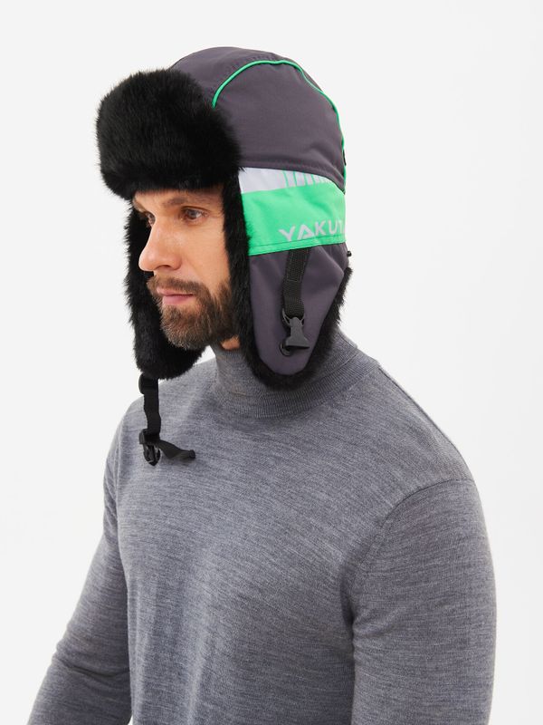 Шапка ушанка зимняя Yakutia цвет Тёмно-серый ткань Galaxy Breathable иск. мех Норка