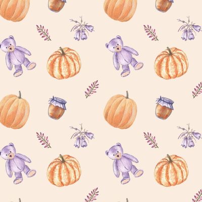 Мишки и тыквы на бежевом ( Bears and Pumpkins on beige)