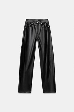 ZARA УКОРОЧЕННЫЕ БРЮКИ СВОБОДНОГО КРОЯ ИЗ ИСКУССТВЕННОЙ КОЖИ — ZW COLLECTION, ЧЕРНЫЙ