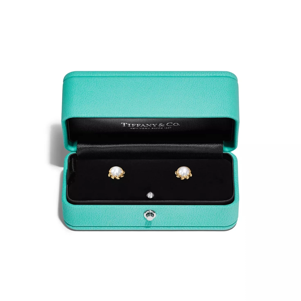 Серьги из жёлтого золота 18k с жемчугом, Tiffany 💠 Olive Leaf - Paloma Picasso - В наличии