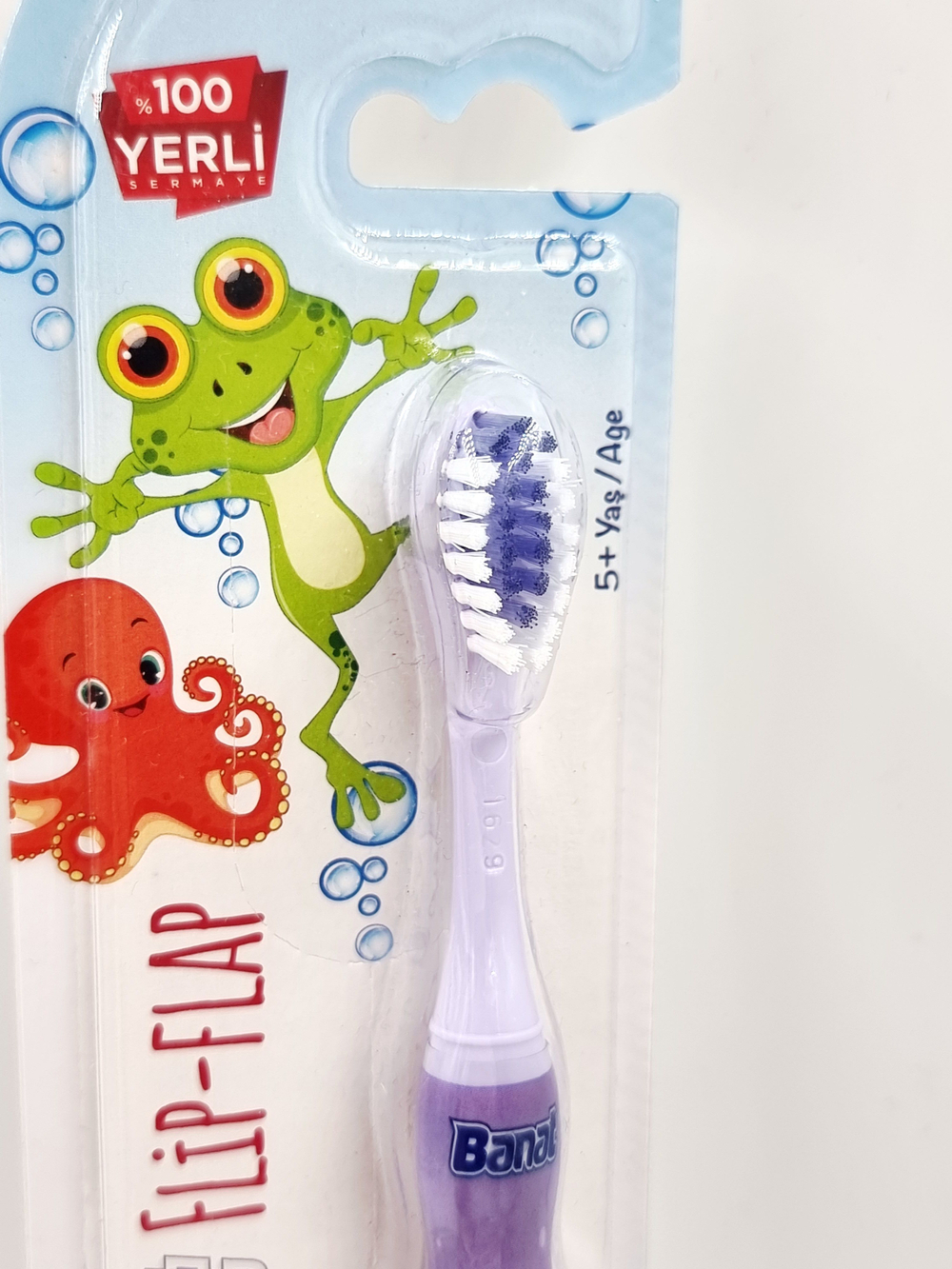 Зубная щетка Banat Flip-Flap Kids для детей 5+, фиолетового цвета, на присоске, с защитным колпачком (Турция)