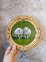 Картина в круглой рамке Овечки