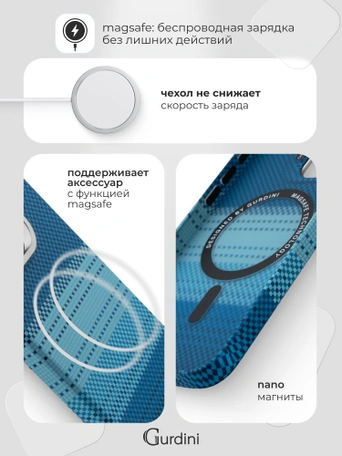 Чехол накладка iPhone 14 Pro Max 6.7" Gurdini Carbon Design (Magsafe & Lense holder) Moon Rising Blue