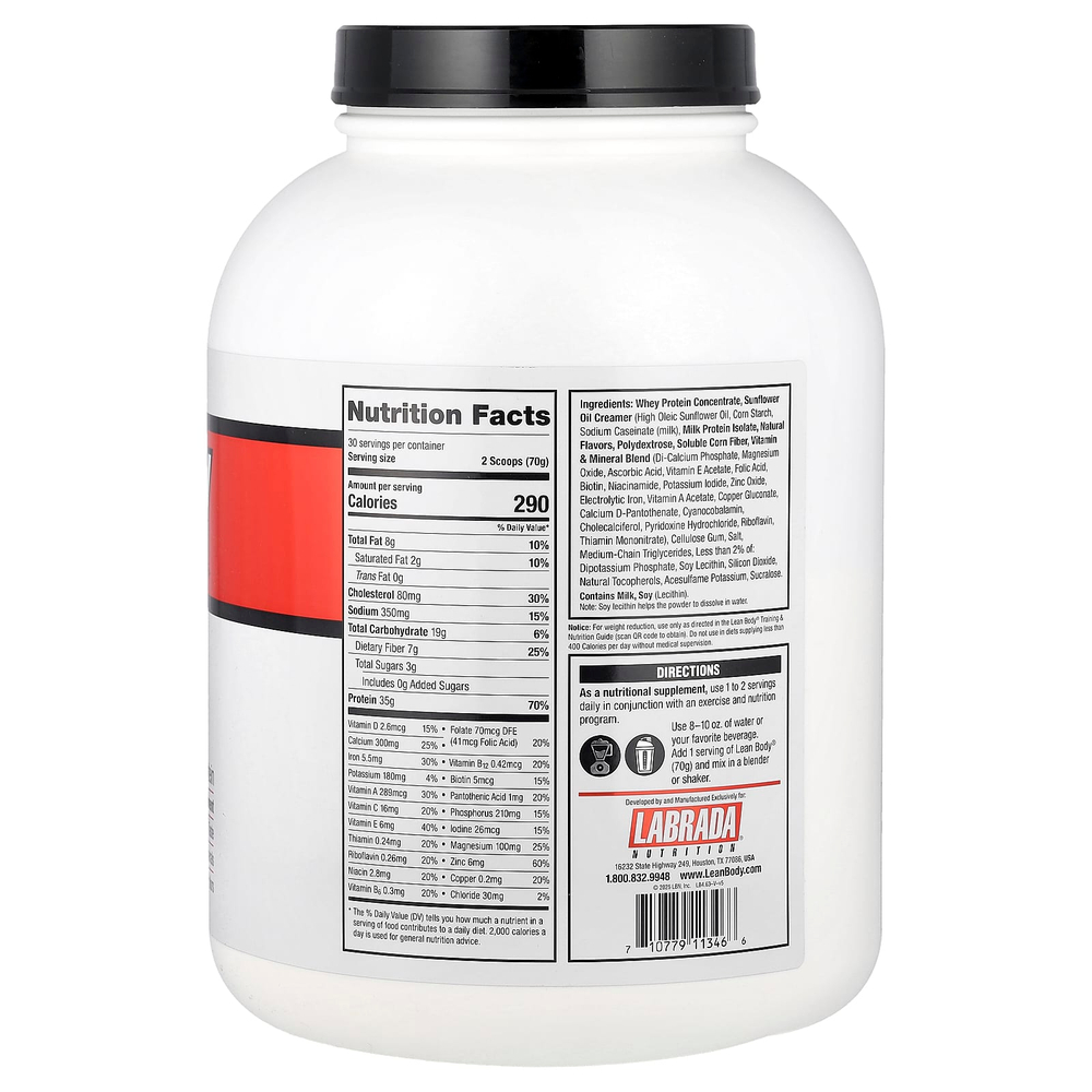 Labrada Nutrition, Lean Body, протеиновая смесь для приготовления коктейля, ваниль, 2100 г (4,63 фунта)