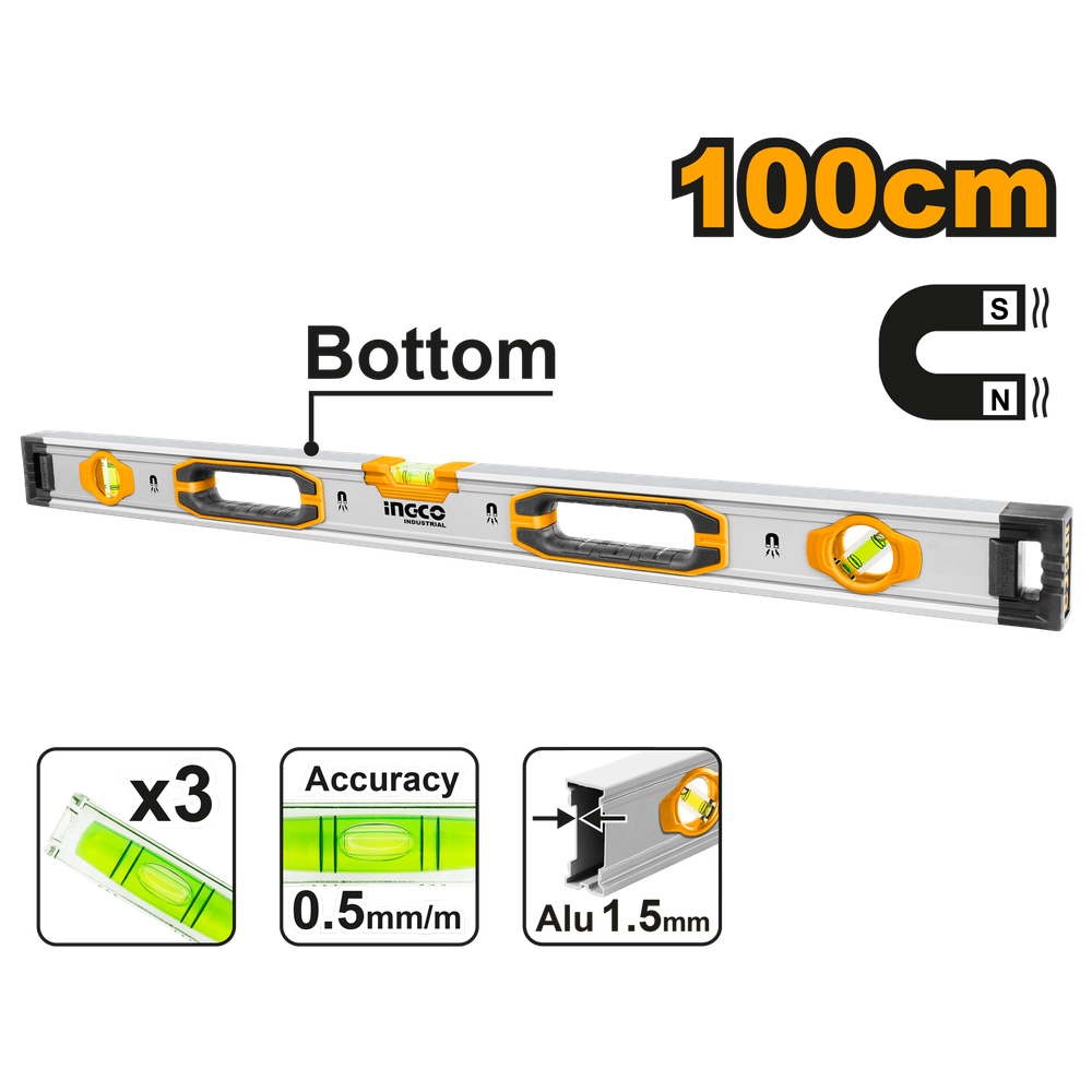 Строительный алюминиевый уровень магнитный INGCO HSL38100M INDUSTRIAL 100 см Строительный алюминиевый уровень магнитный INGCO HSL38100M INDUSTRIAL 100 см