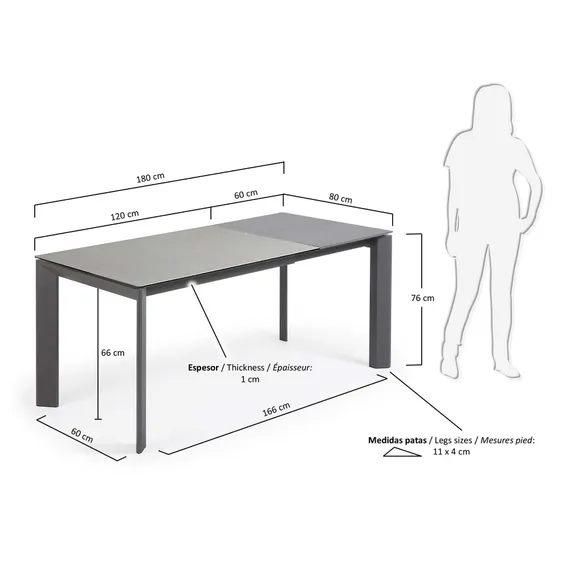 Стол Atta 120 (180) x80 антрацит, керамика