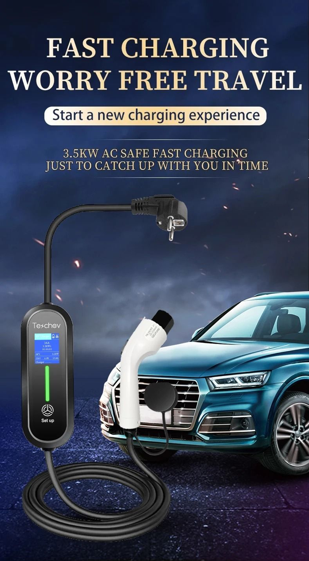 Портативная зарядная станция Teschev GBT 8-16А, 3.5кВт, 5м, 1фаза GG-EV-NY16AK-GBT