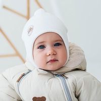 Шапка зимняя из смесовой шерсти утепленная "Молоко" на завязках 0+
