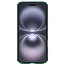 Усиленный чехол зеленого цвета (Dark Green) от Nillkin для iPhone 16, серия Super Frosted Shield Pro