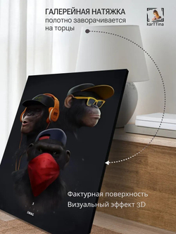 Картина Трио обезьян на стену 30х40см 1шт., на деревянном подрамнике