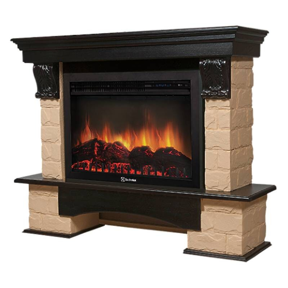 Портал Firelight Forte 30U (угловой) камень бежевый, шпон темный дуб