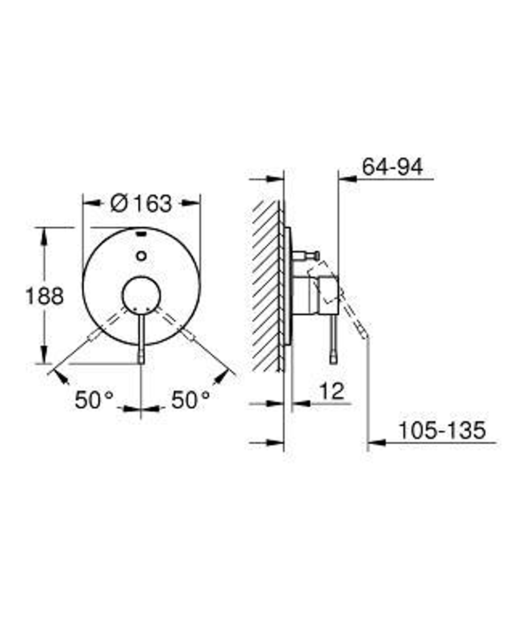 Смеситель  для ванны и душа встроенный Grohe  Essence New 19285001 схема
