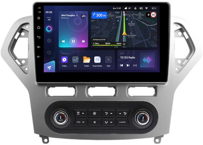 Магнитола для Ford Mondeo 4 2007-2010 (рамка серебро с климатом) - Teyes CC3 монитор 10" QLED на Android 10, Быстрая, CarPlay, 4G SIM-слот