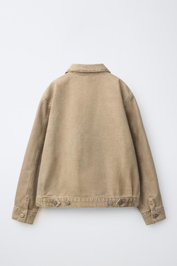 ZARA КУРТКА ИЗ КАНВАСА С ЭФФЕКТОМ ПОТЕРТОСТИ, ЭКРЮ