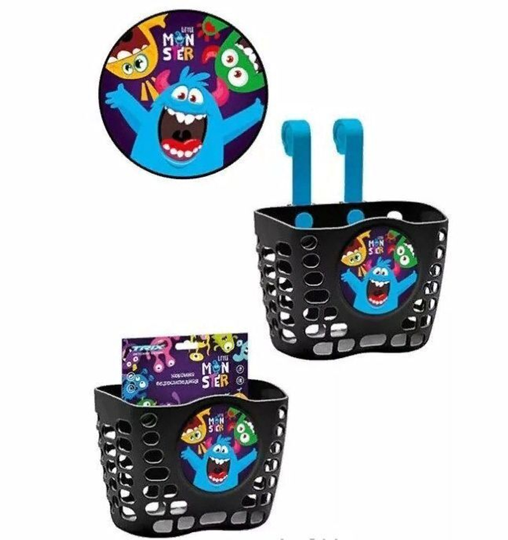 Корзина TRIX Little Monster детская 12"-16", крепление на руль, 190х125х140мм, пластиковая, черная