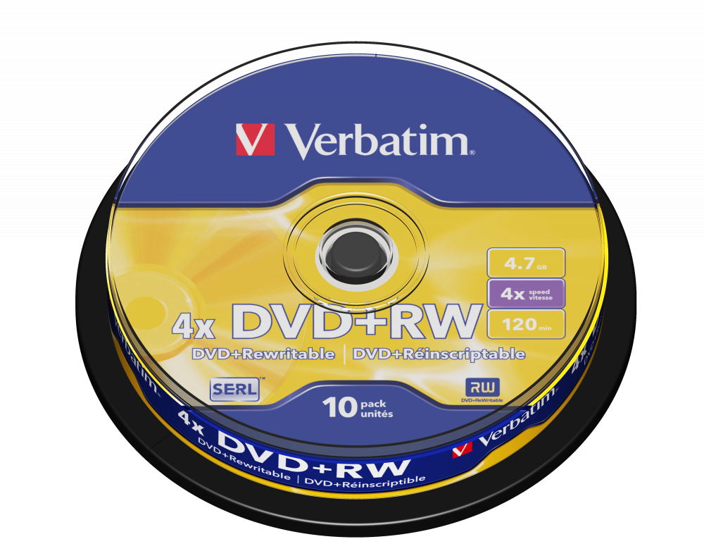 Оптический диск Verbatim DVD+RW 4.7GB 4X SERL Matt Silver, Spindle, 10 шт