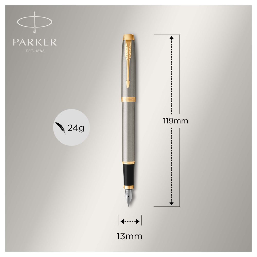 Ручка перьевая Parker "IM Brushed Metal GT" синяя, 0,8мм, подарочная упаковка