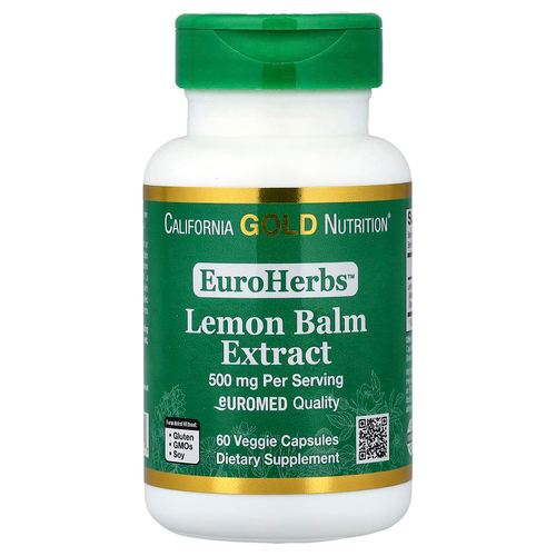 California Gold Nutrition, EuroHerbs™, экстракт мелиссы лекарственной, качество Euromed, 500 мг, 60 растительных капсул