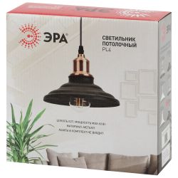 Светильник подвесной ЭРА PL4 BK/BN под лампу E27 высота плафона 80мм подвеса 800мм черный/темный никель | Подвесы в стиле LOFT