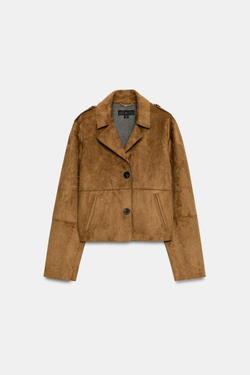ZARA КУРТКА ИЗ ИСКУССТВЕННОЙ ЗАМШИ, РЫЖЕВАТО-КОРИЧНЕВЫЙ