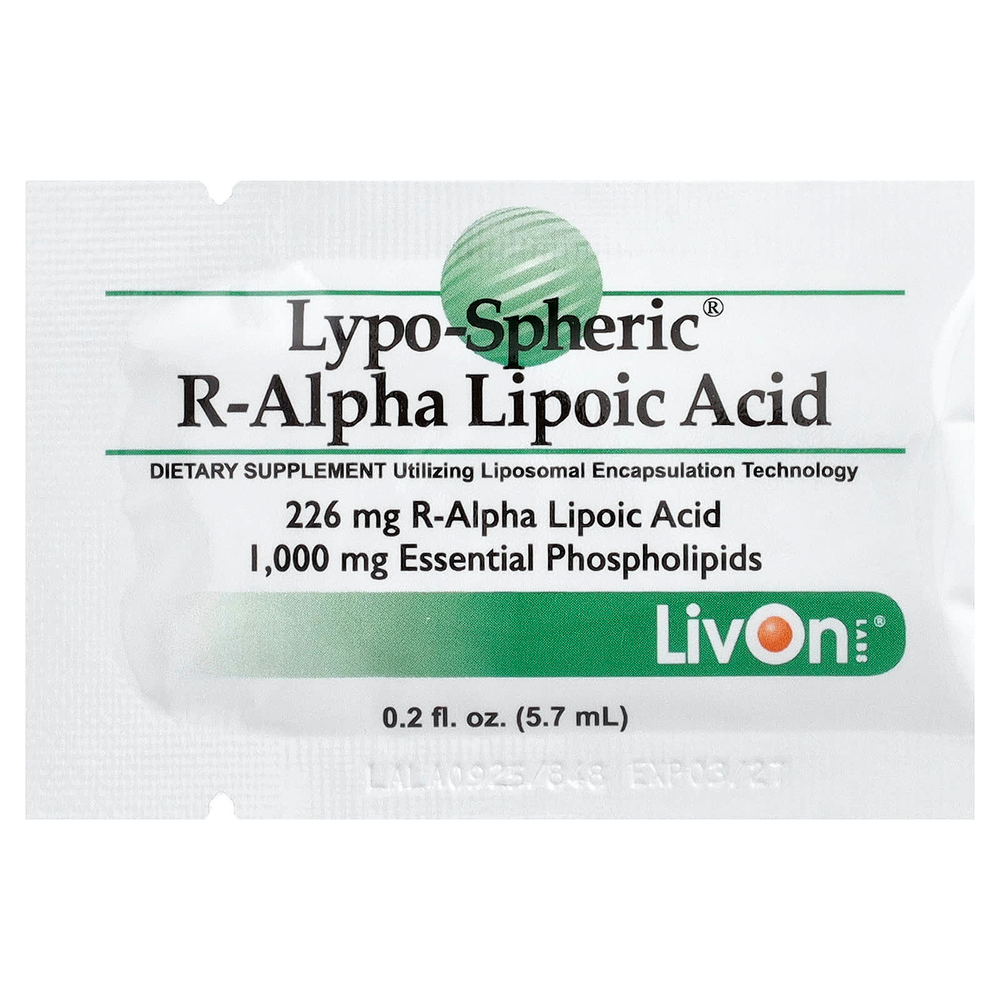 LivOn Laboratories, R-альфа-липоевая кислота Lypo-Spheric®, 30 пакетиков по 5,7 мл (0,2 жидк. унции)