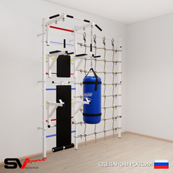 Шведская стенка Sv Sport 50730 (Турник стандарт/Брусья/Стойка/Скамья/Цепь/Мешок 30кг/Канатный лаз)