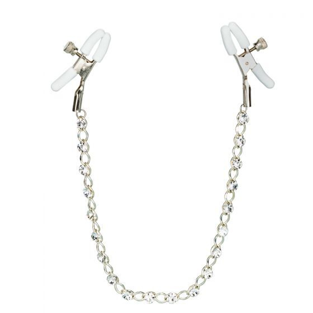 Зажимы на соски с серебристой цепочкой и кристаллами Crystal Chain Nipple Clamps (Цвет: серебристый)