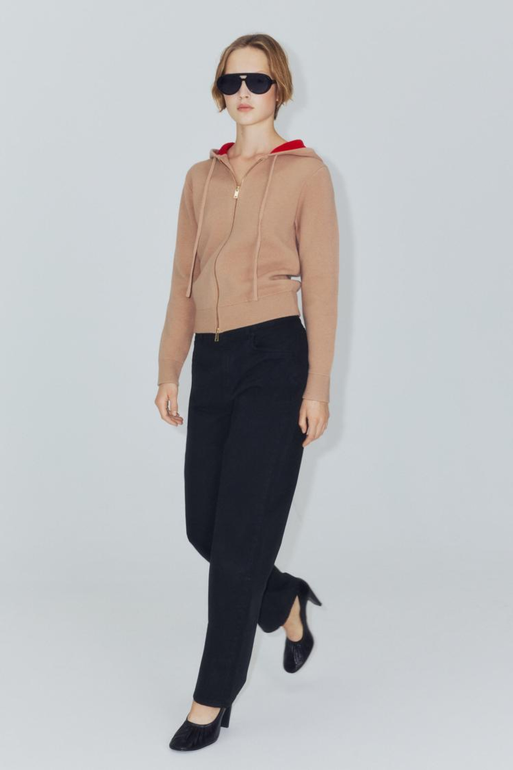 ZARA КУРТКА ИЗ 95% ШЕРСТИ С КАПЮШОНОМ, РЫЖЕВАТО-КОРИЧНЕВЫЙ