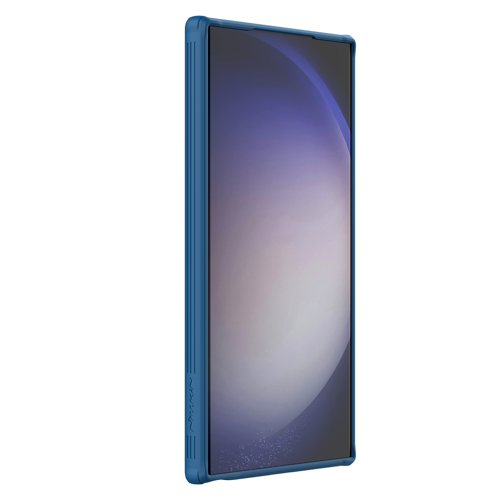 Чехол синего цвета от Nillkin для Samsung Galaxy S24 Ultra с металлической откидной крышкой и поддержкой магнитной беспроводной зарядки MagSafe, серия CamShield Prop Magnetic Case
