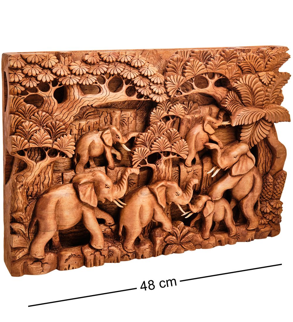 Decor and Gift 17-003_B Панно резное «Пять слонов - символ мудрости» (суар, о.Бали)