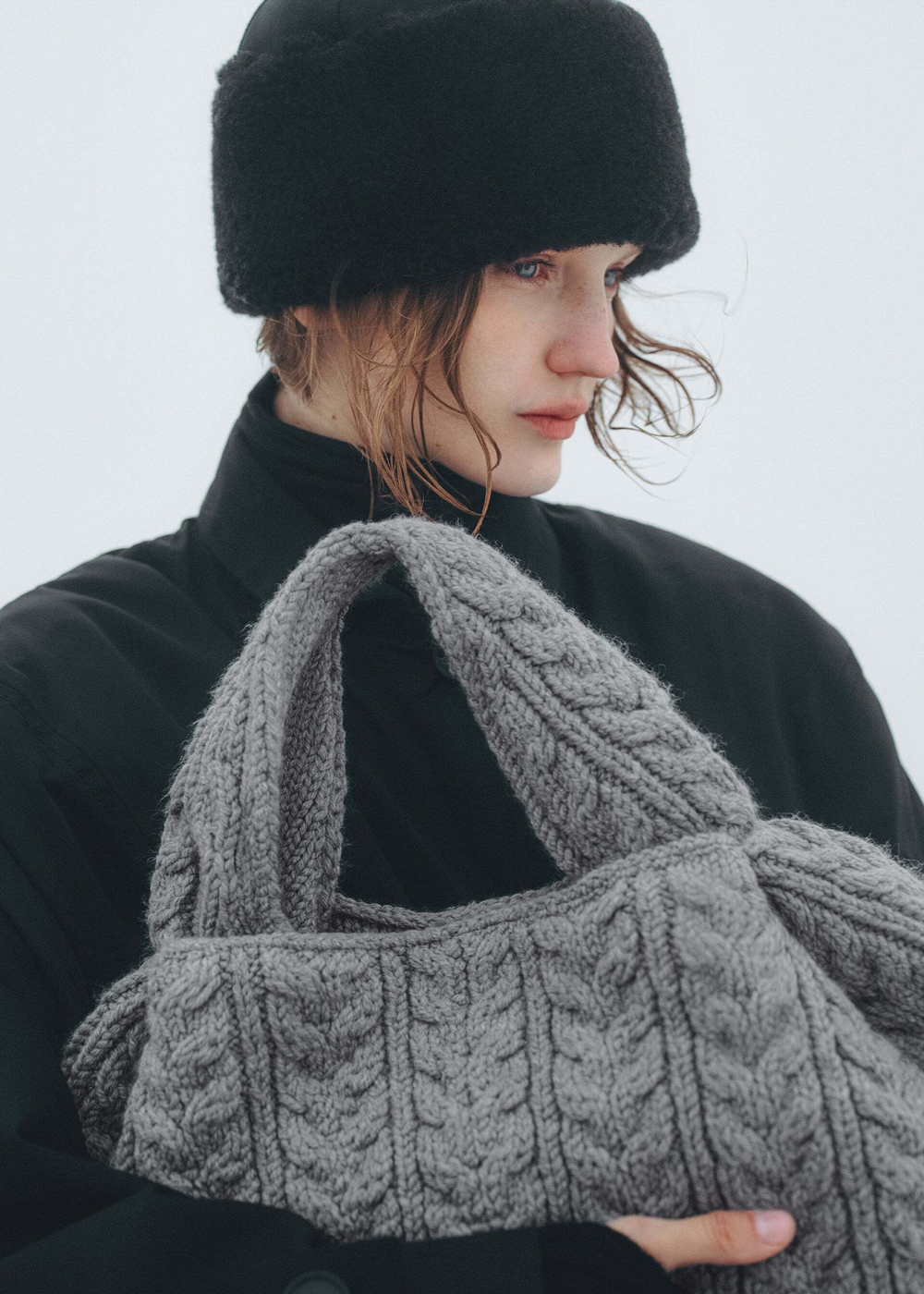 POLENE СУМКА NUMERO NEUF LARGE MERINO, СЕРЫЙ