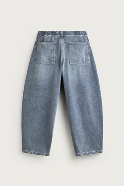 ZARA ДЖИНСЫ BALLOON FIT С НАЧЕСОМ, ГОЛУБОЙ