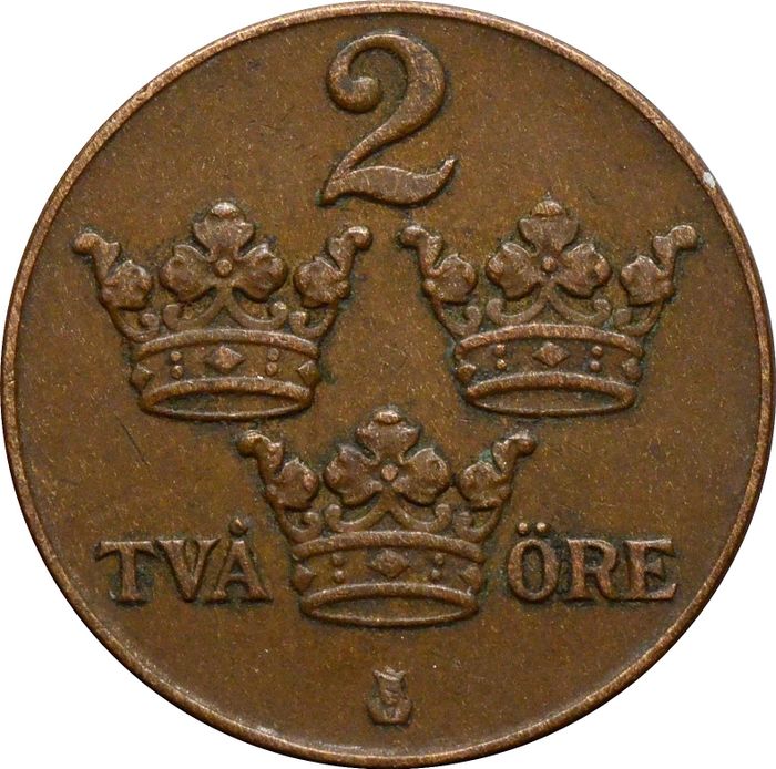 2 эре 1909-1950 Швеция