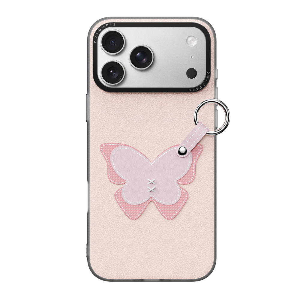 Чехол светло-розового цвета (Butterfly Edition) для смартфона iPhone 17 Pro, серия Luvy Series (со съемным ремешком) от Dux Ducis